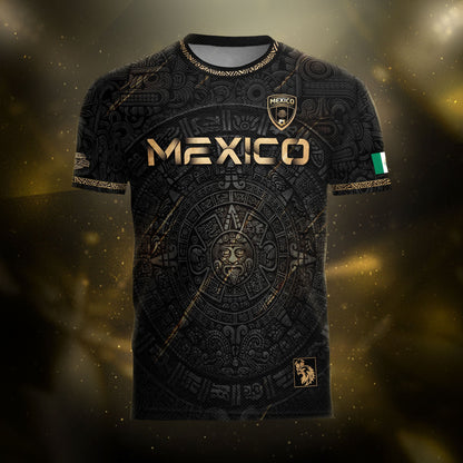 Mexico Black Gold Aztec Calendar Eagle Heritage National Football Soccer Jersey