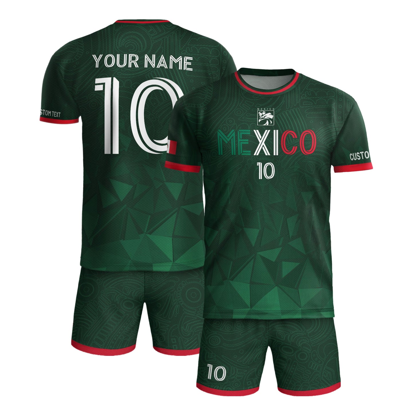 Custom Soccer Jersey Mexico Green Geometric Aztec Design