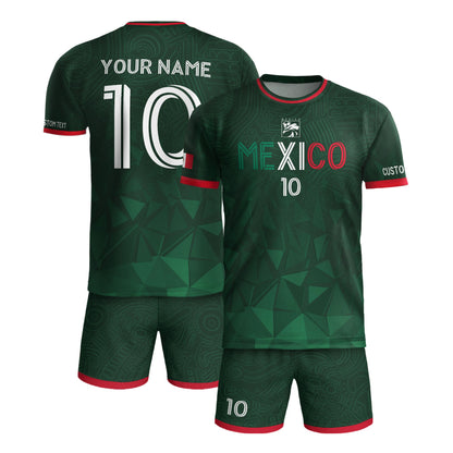 Custom Soccer Jersey Mexico Green Geometric Aztec Design