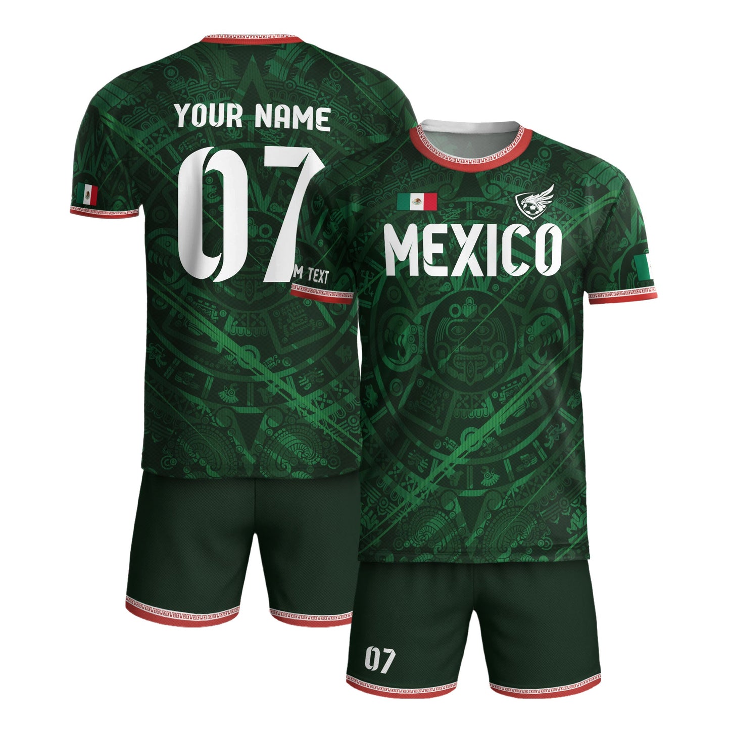 Custom Soccer Jersey Mexico Green Aztec Calendar Design