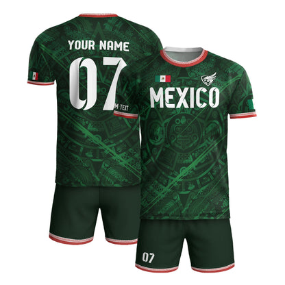 Custom Soccer Jersey Mexico Green Aztec Calendar Design