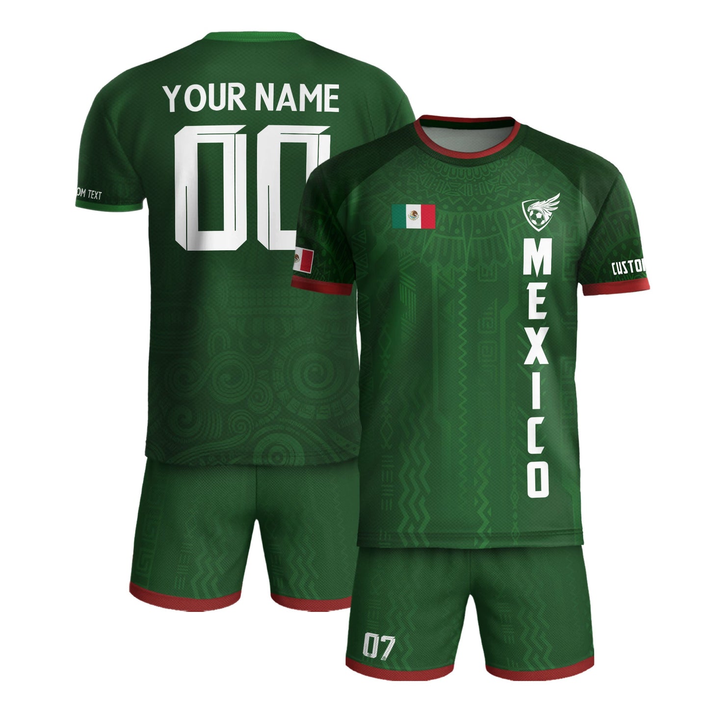 Custom Soccer Jersey Mexico Green Aztec Eagle Serpent Design