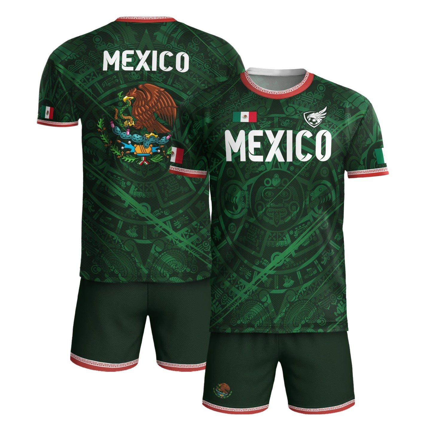 Mexico Green Aztec Calendar National Emblem Soccer Jersey