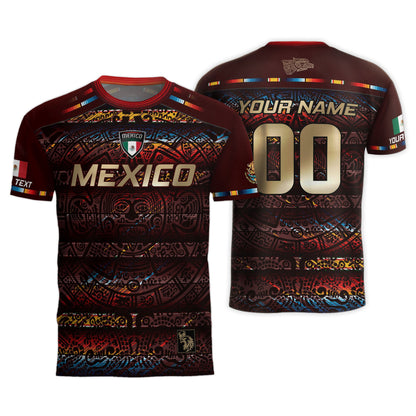 Custom Mexico Soccer Jersey Burgundy Gold Heritage Aztec Calendar Design