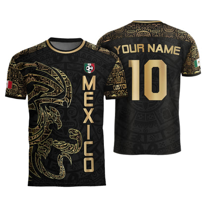 Custom Black Gold Mexico Jersey with Tribal Design