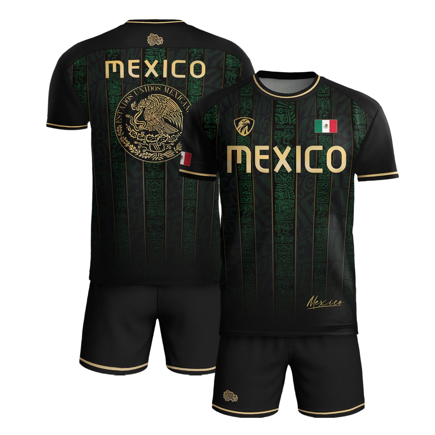 Mexico Green Black Aztec Ancient Heritage National Seal Mens Football Soccer Jersey