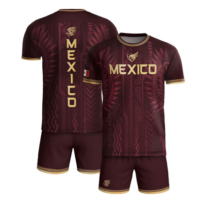 Mexico Maroon Gold Aztec Heritage National Pride Mens Football Soccer Jersey