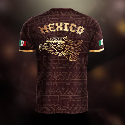 Mexico Burgundy Gold Aztec Eagle Serpent Soccer Jersey