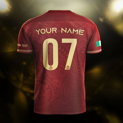 Custom Mexico Soccer Jersey Burgundy Gold Eagle Pattern Design