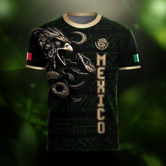 Mexico Black Gold Aztec Eagle Serpent Soccer Jersey