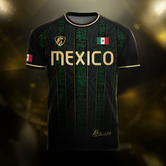 Mexico Green Black Aztec Ancient Heritage National Seal Mens Football Soccer Jersey