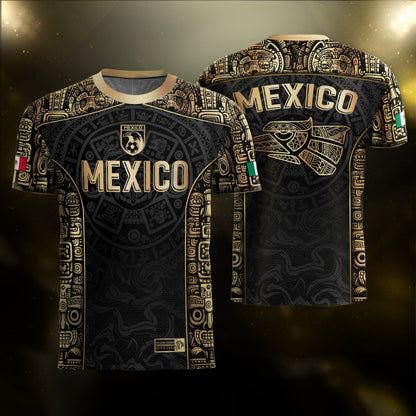 Mexico Aztec Black Gold Limited Edition Eagle Pattern Soccer Jersey