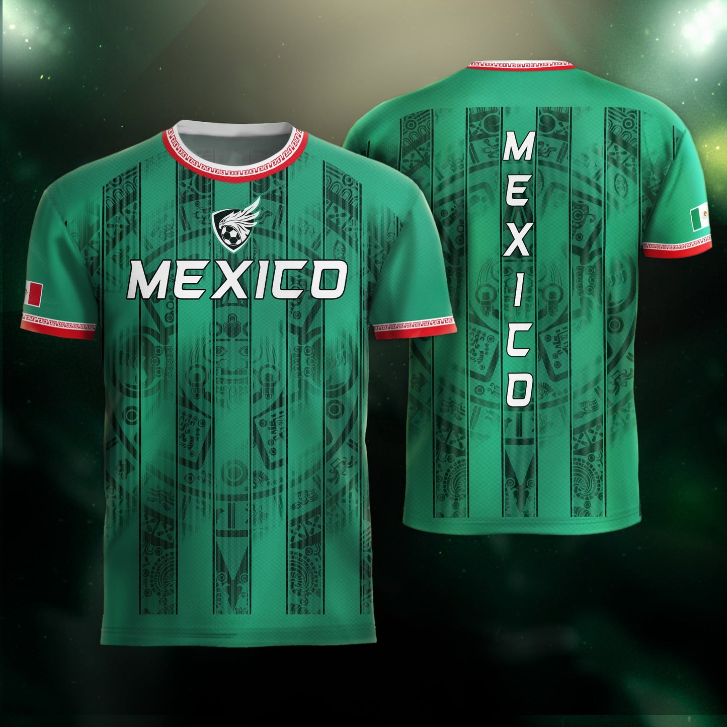 Mexico Green Aztec Pattern National Pride Mens Culture Football Soccer Jersey