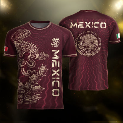 Mexico Maroon Feathered Serpent National Seal Heritage Mens Culture Soccer Jersey