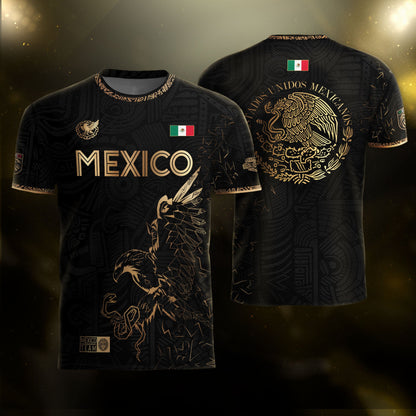 Mexico Black Gold Flag Heritage Estados Unidos Mexicanos National Soccer Jersey
