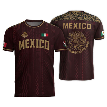 Mexico Burgundy Gold National Emblem Soccer Jersey