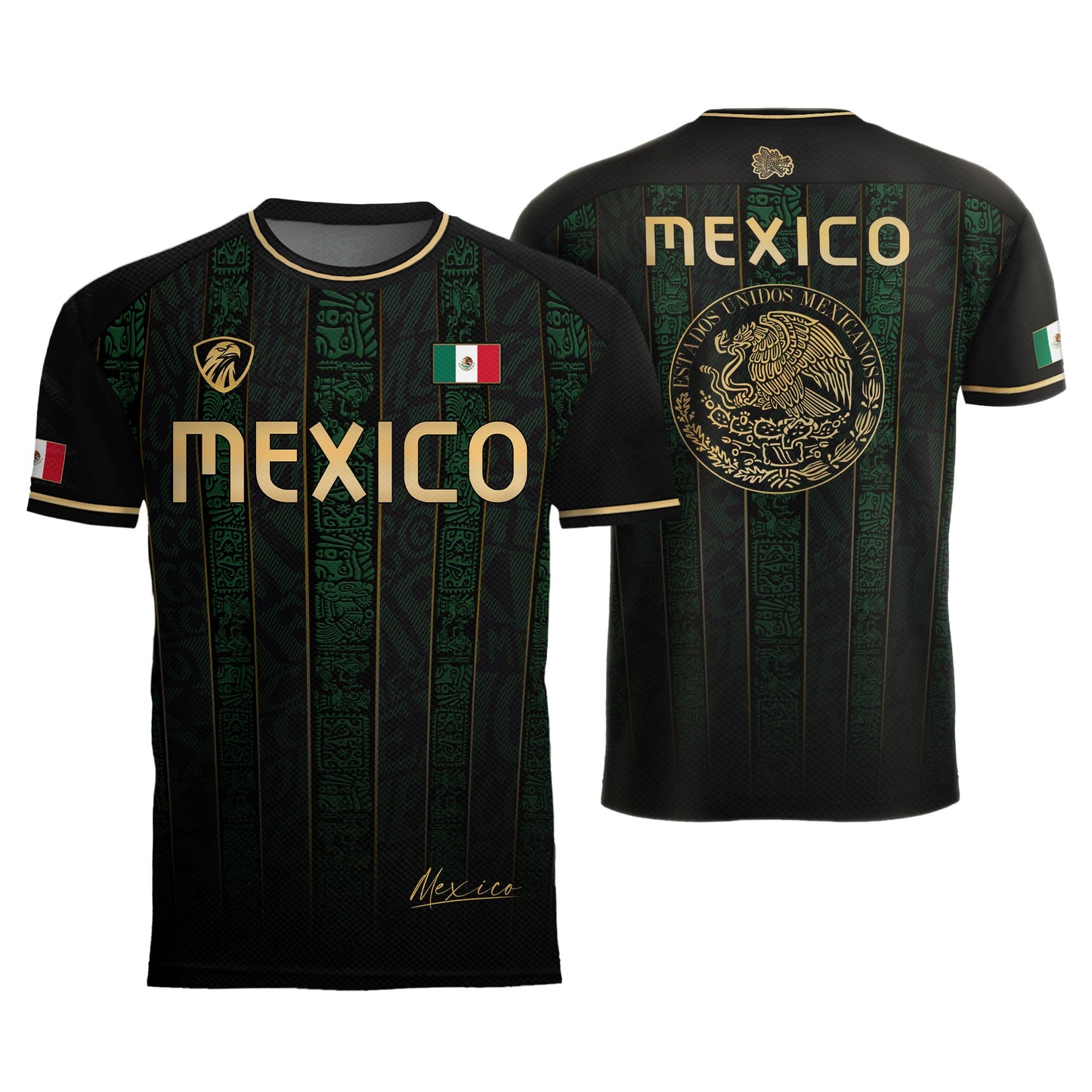 Mexico Green Black Aztec Ancient Heritage National Seal Mens Football Soccer Jersey