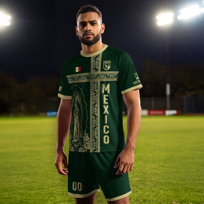 Custom Mexico Jersey Green Gold Our Lady of Guadalupe Design