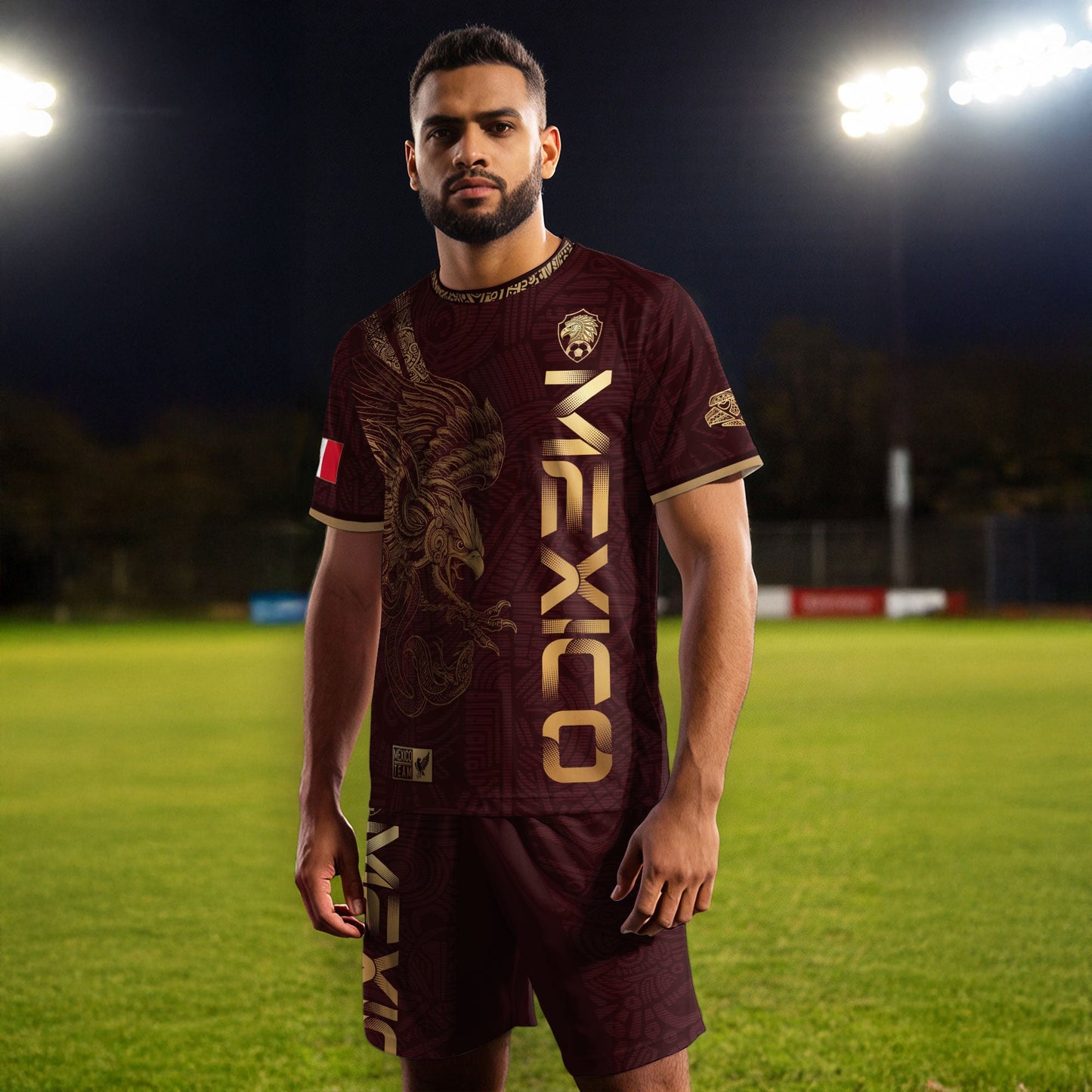 Mexico Burgundy Aztec Eagle Heritage Soccer Jersey (Bundle)