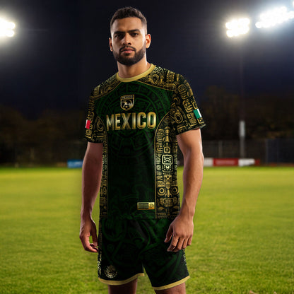 Mexico Aztec Green Gold Premium Eagle Emblem Football Soccer Jersey