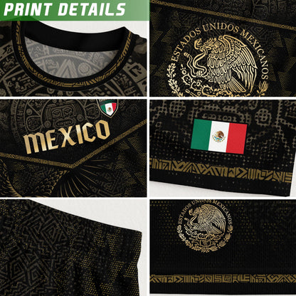 Mexico Soccer Jersey Black Gold Eagle & Snake Aztec Design