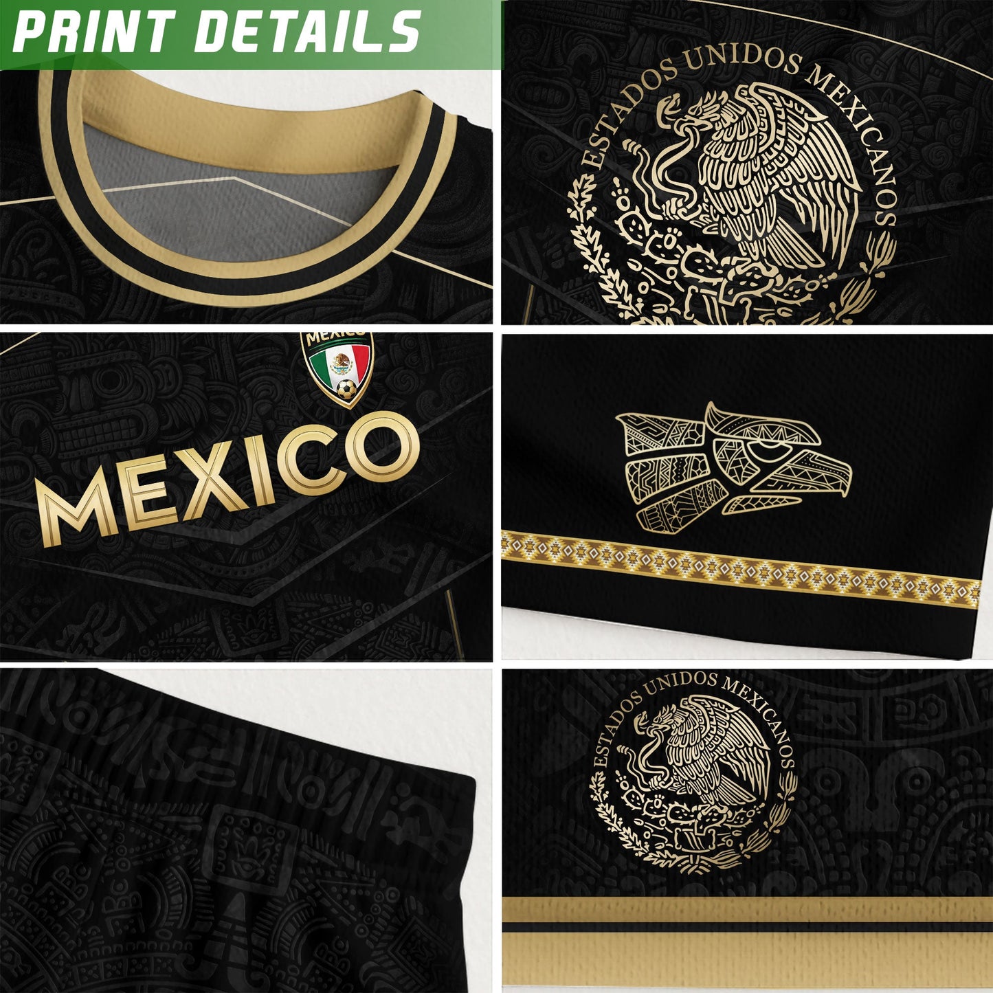 Mexico Black Gold Eagle Heritage Estados Unidos Mexicanos National Soccer Jersey