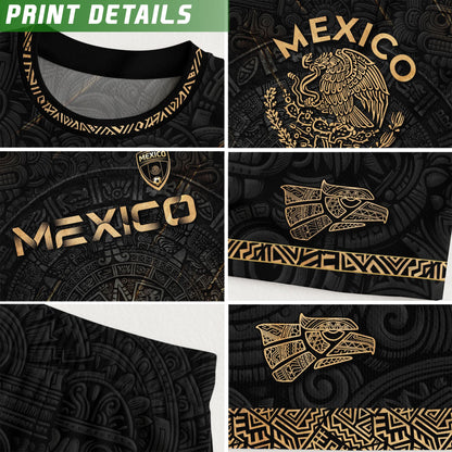 Mexico Black Gold Aztec Calendar Eagle Heritage National Football Soccer Jersey
