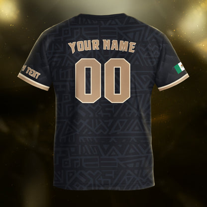 Custom Mexico Kids Soccer Jersey Black Gold Aztec Eagle Serpent Design