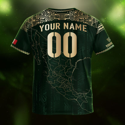 Custom Mexico Kids Soccer Jersey Green Gold Heritage Map Design