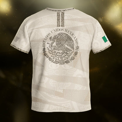 Mexico Kids Soccer Jersey Beige Aztec Eagle Design