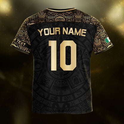 Custom Kid Mexico Black Gold Aztec Eagle Heritage Soccer Jersey