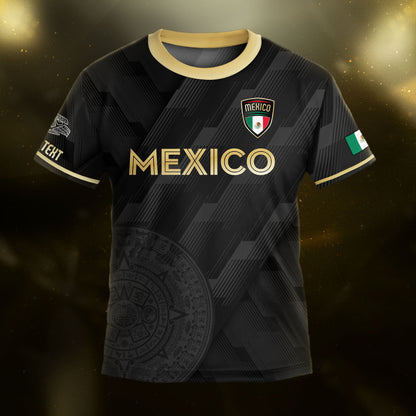 Custom Mexico Kids Soccer Jersey Black Gold Classic Design