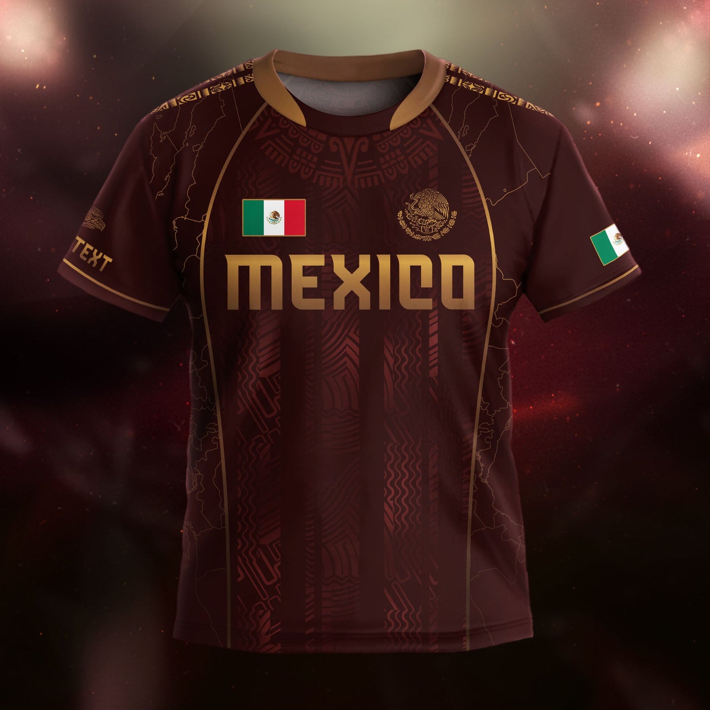 Custom Kids Mexico Soccer Jersey Maroon Aztec Heritage Design