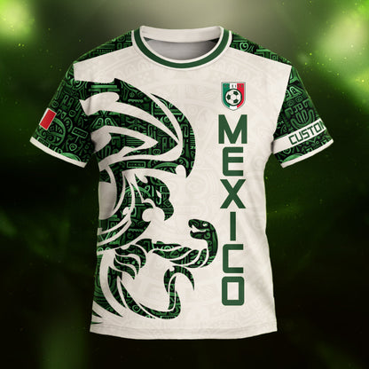 Custom Kid Mexico Beige Green Aztec Eagle Heritage Soccer Jersey
