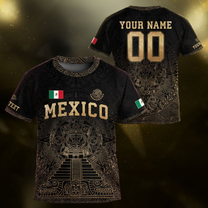 Custom Kids Mexico Soccer Jersey Black Gold Aztec Temple Design