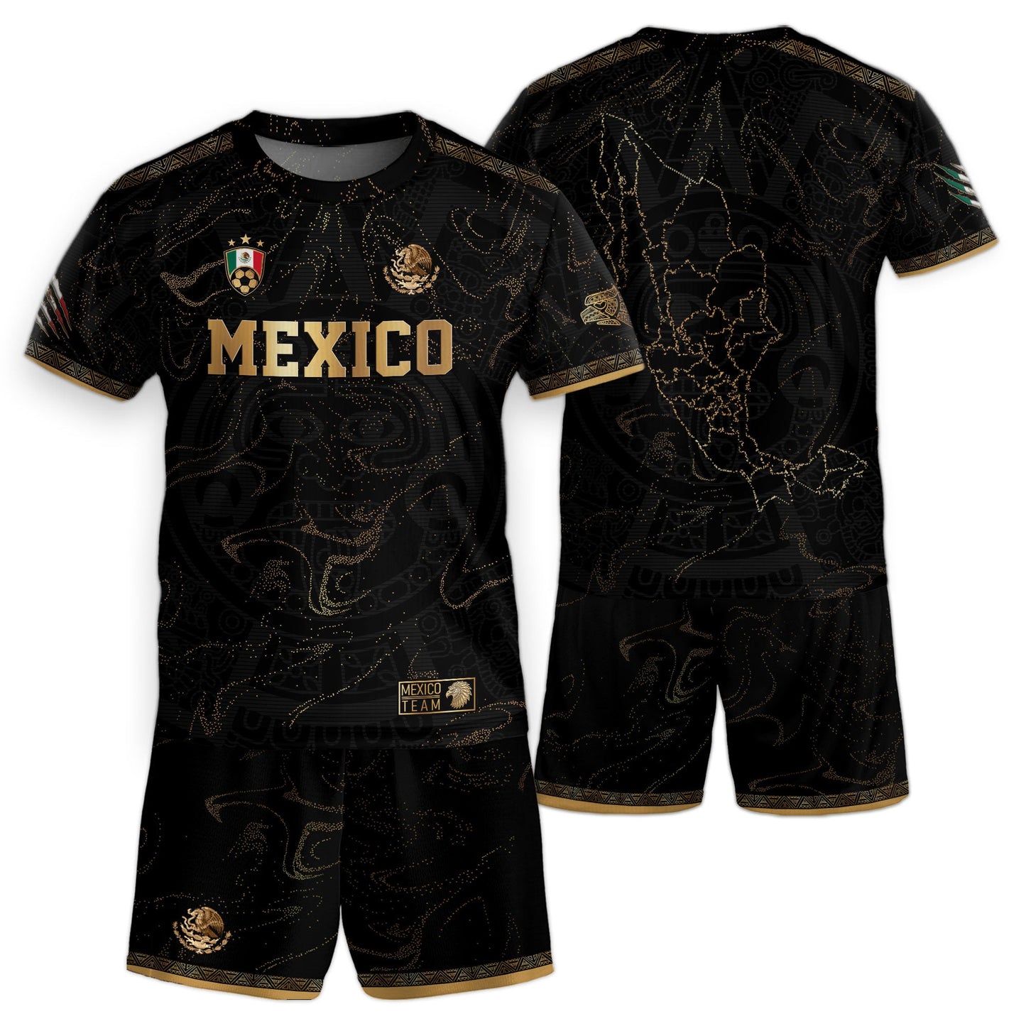Mexico Map Gold Black Dynamic Replica Training Kids Soccer Jersey