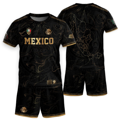 Mexico Map Gold Black Dynamic Replica Training Kids Soccer Jersey