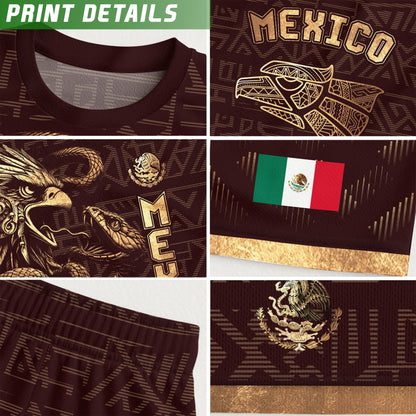 Mexico Kids Soccer Jersey Burgundy Gold Aztec Eagle Serpent Design