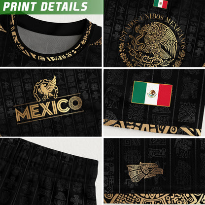 Mexico Tribal Black Gold Aztec Stone Engraving Kids Soccer Jersey