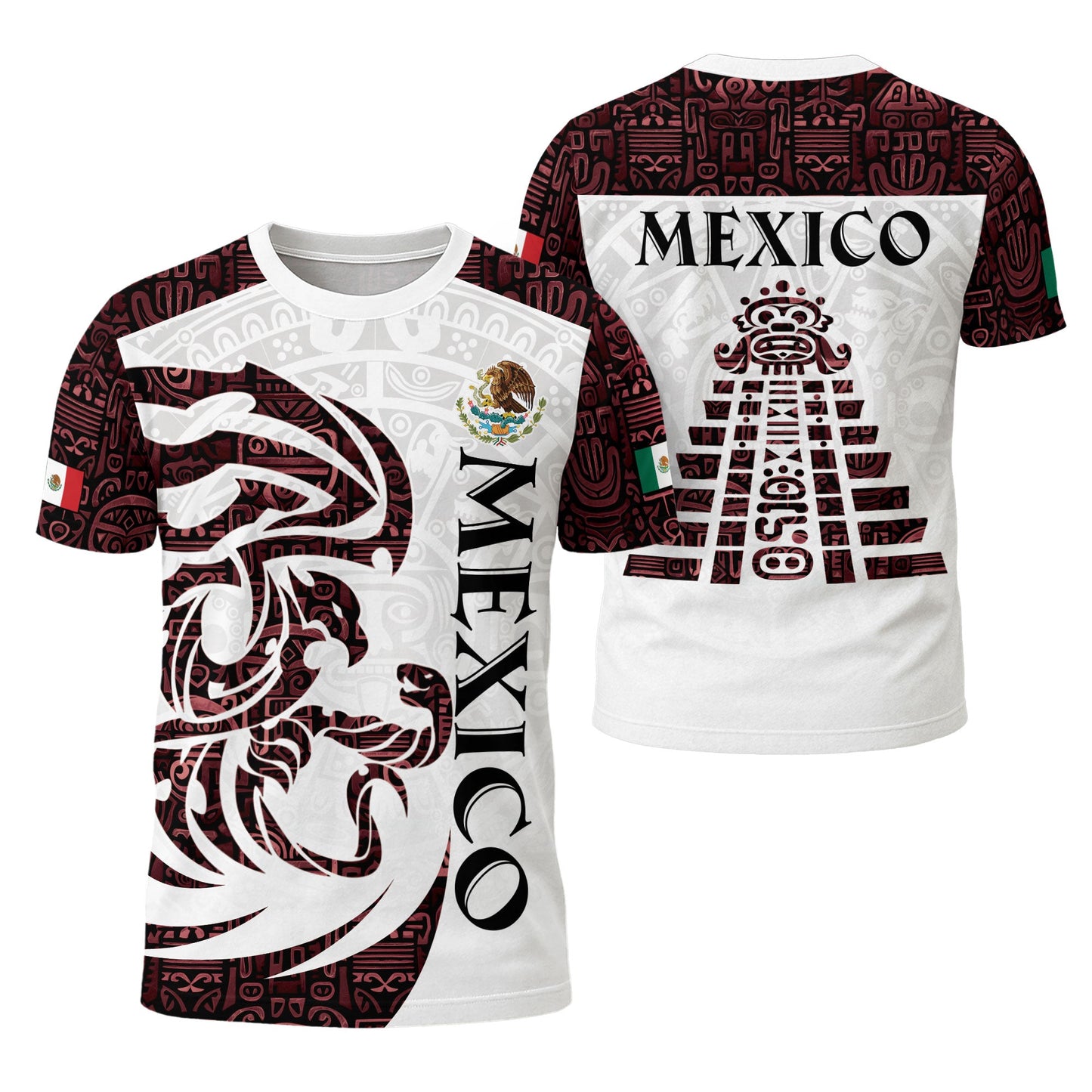 Mexico Aztec Heritage Shirt 3-Pack Bundle – Sun Stone Black Pattern + Pyramid Warrior Spirit + Flag Eagle Serpent National Pride
