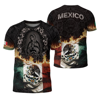Virgin of Guadalupe Flame Mexico Flag Aztec Heritage Shirt