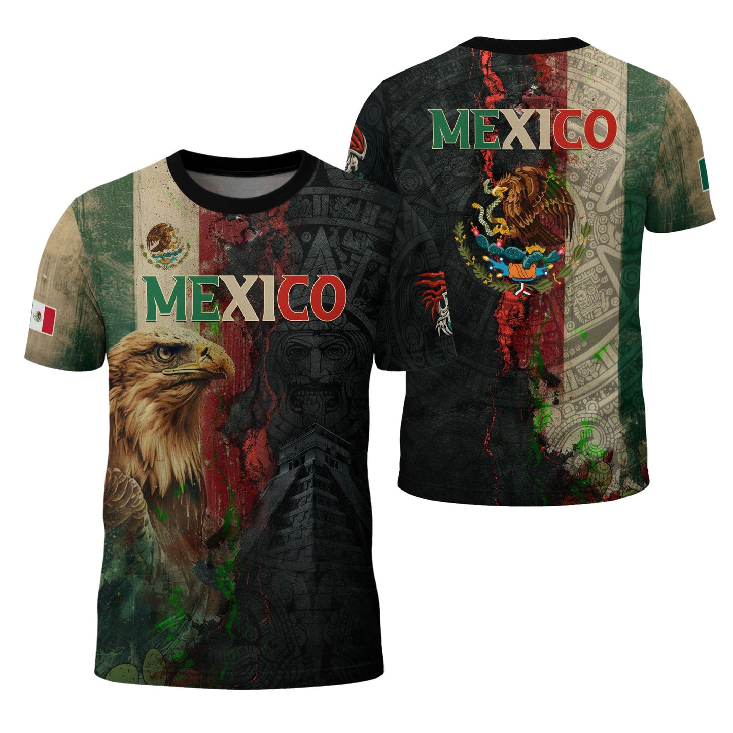 Mexico Flag Eagle Head Aztec Warrior Dark Art Legacy Pride Men's Shirt