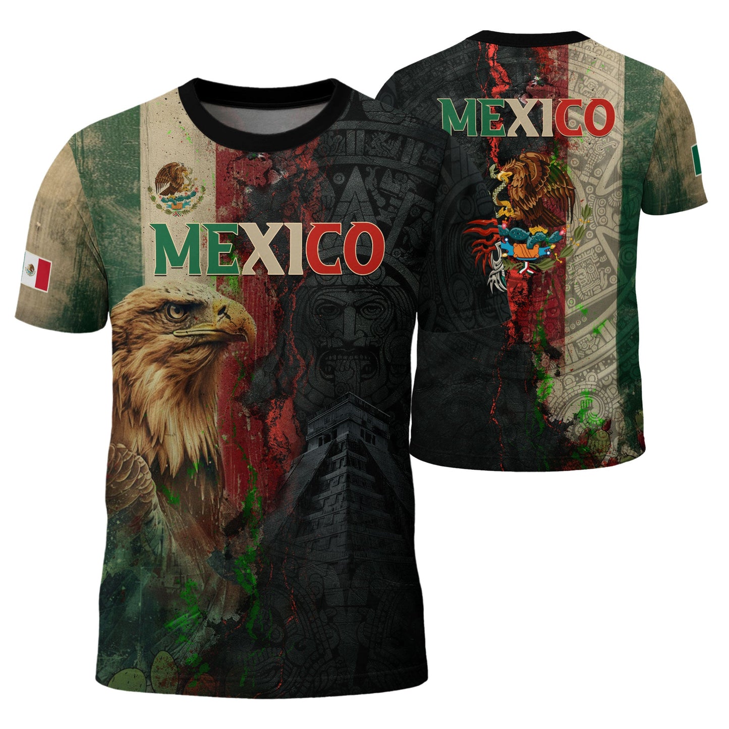 Mexico Flag Eagle Head Aztec Warrior Dark Art Legacy Pride Men's Shirt