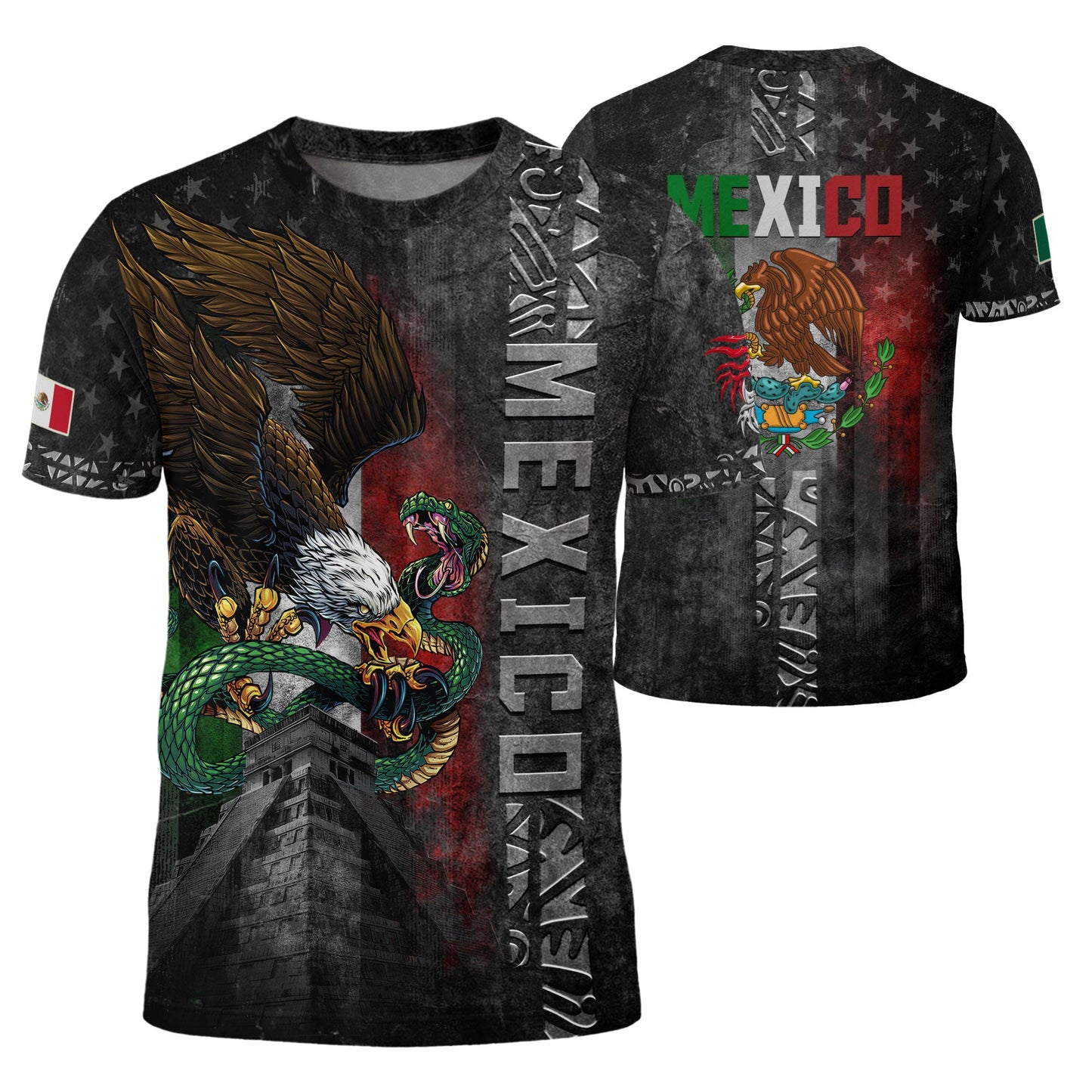 Mexico Flag Eagle Serpent Aztec Pyramid Heritage Pride Grunge Warrior Shirt
