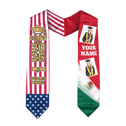 Custom Mexican Graduation Sash 2026 for Graduate, Personalized Mexico Stole with Photo