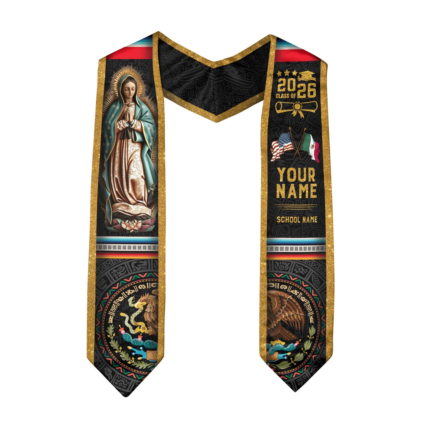 Custom Mexican Graduation Sash 2026, Personalized Mexico Stole for Graduate. Unique Mexican Graduation Stole for Graduation Ceremony