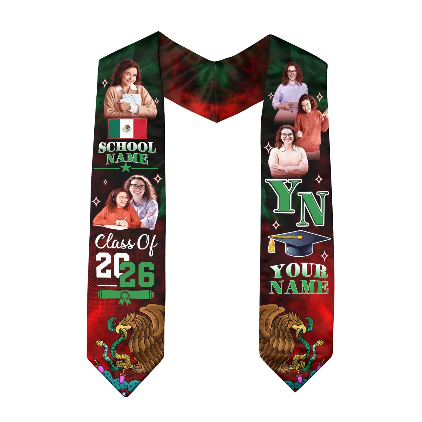 Custom Photo Mexico Aztec Graduation Stole 2026, Mexican Graduate Sash Honoring Heritage