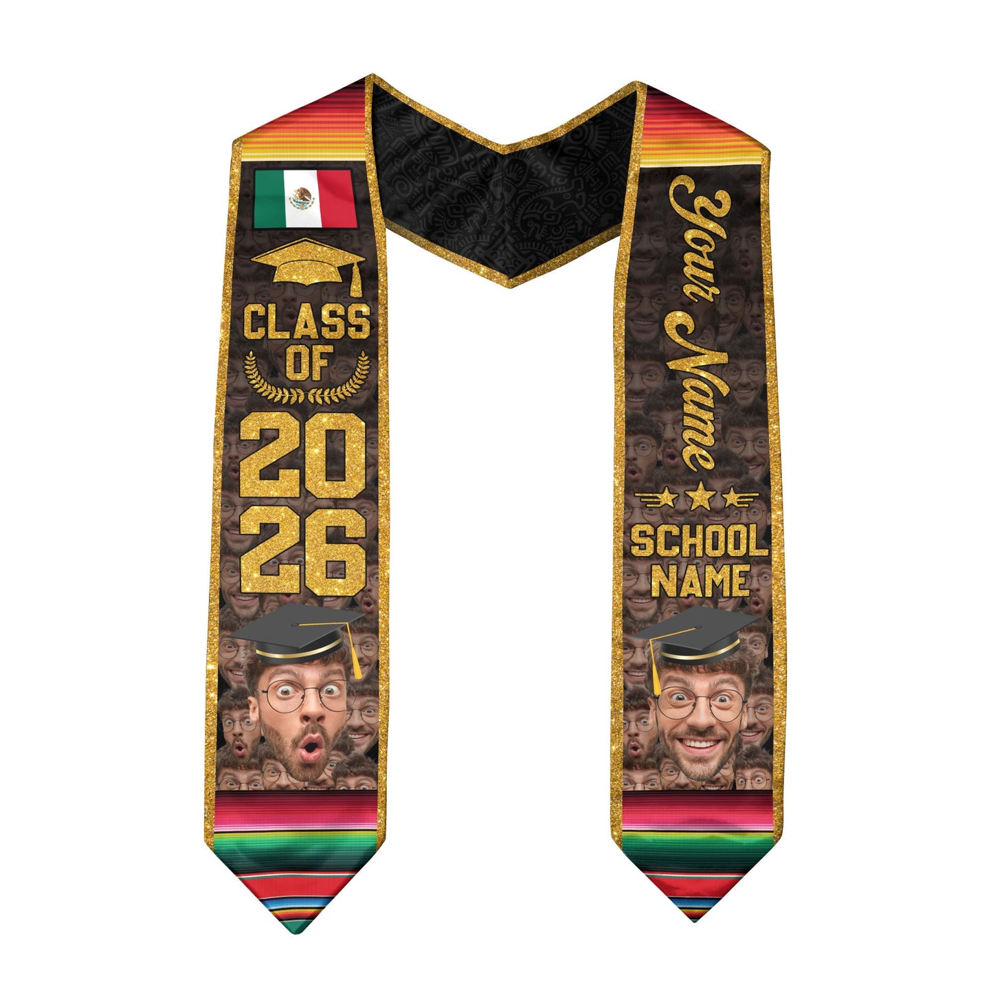 Aztec Mexico Graduation Stole 2026, Custom Photo Mexican Sash for Graduate Achievement