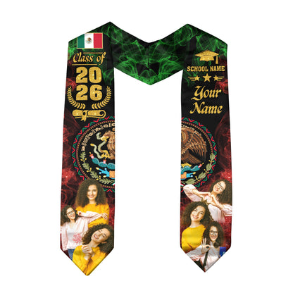 Mexican Aztec Custom Photo Stole 2026, Graduation Sash Mexico for Proud Graduate