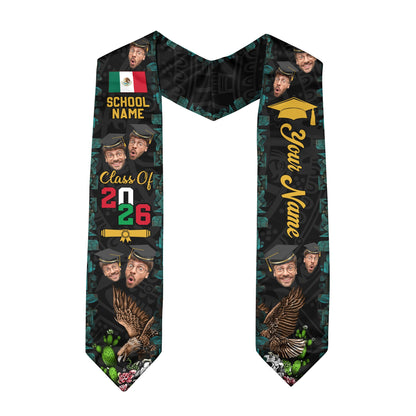Custom Photo Graduation Stole Mexico Aztec 2026, Mexican Sash for Standout Graduate